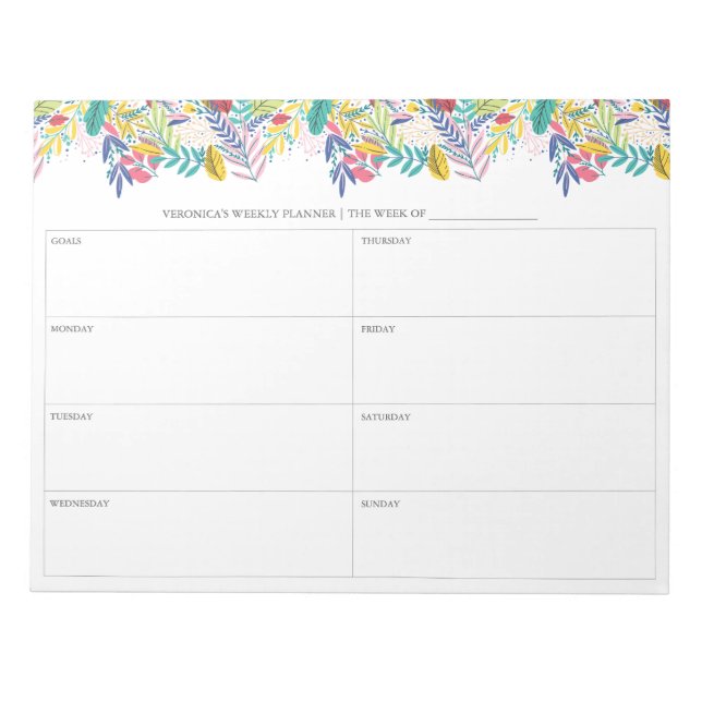 Spring Bloom Flowers Weekly Planner Notepad (Front)