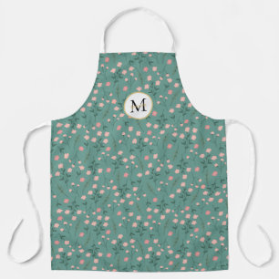 'Spring Bloom', teal & pink floral customized  Apron