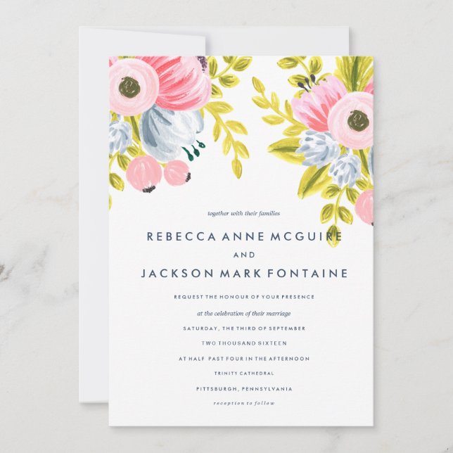 Spring Bloom Watercolor Floral Wedding Invitation (Front)