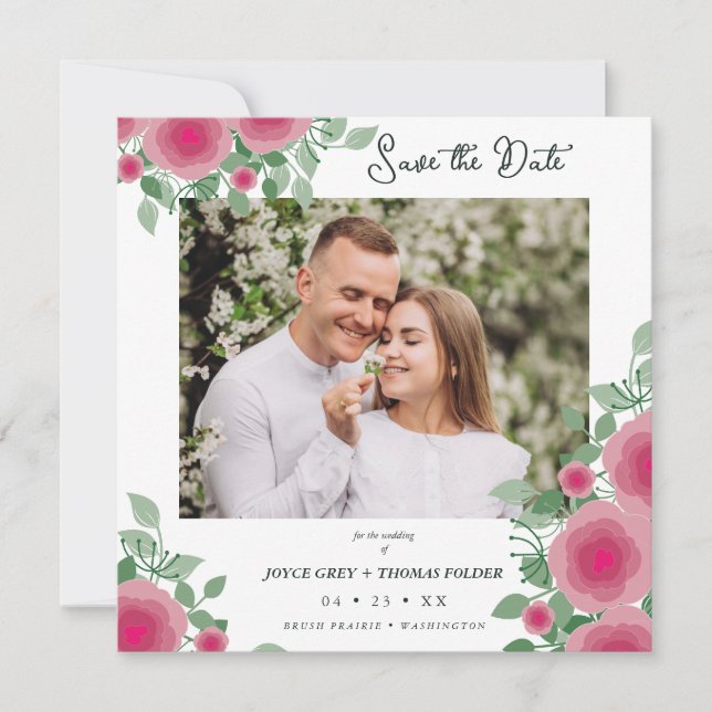 Spring Blooming Pink Shades Wedding Photo Save The Date (Front)