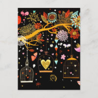 Spring Blooming Tree Gold Bird In Love