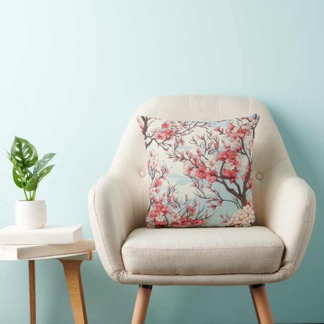 Spring Blooming Trees Flowers Throw Pillow (Chair)