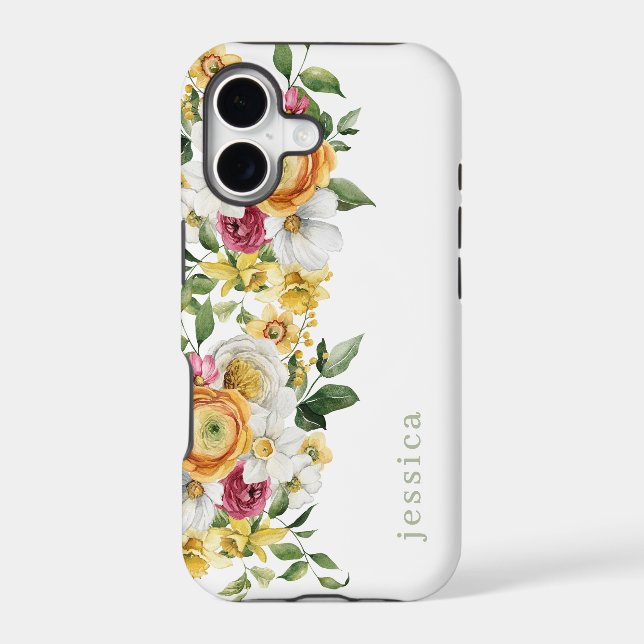 Spring Blooms Bright Watercolor Floral with Name (Back)