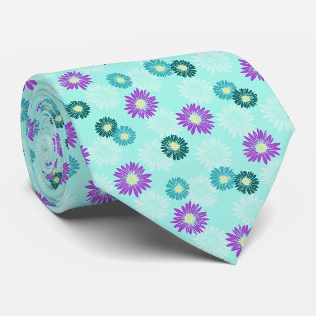 Spring Blooms Daisy Floral Aqua Two-sided tie (Rolled)