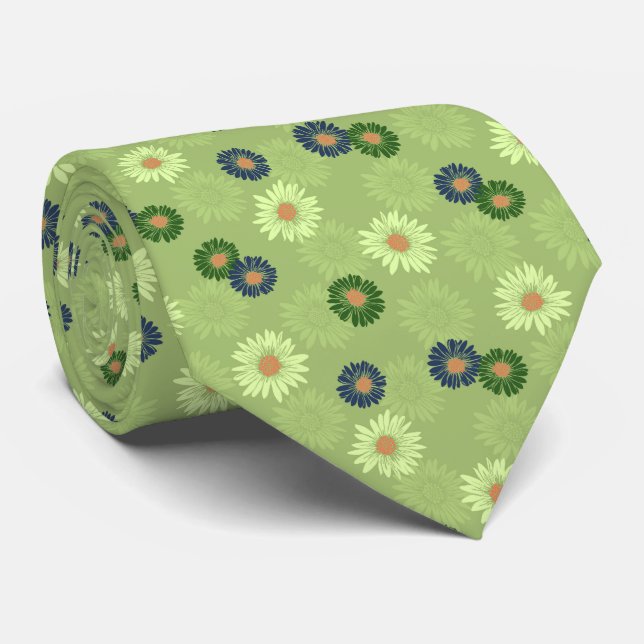 Spring Blooms Daisy Floral Green Two-sided tie (Rolled)