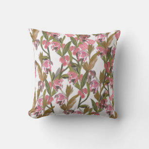 Spring Blooms Floral Design in Pink, Olive Green Throw Pillow