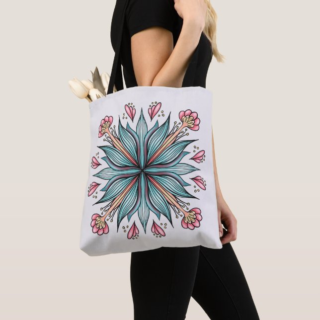 Spring Blooms: Geometric Floral Tote Bag (Close Up)