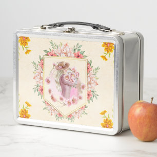 Spring Blooms Lady Art Print Metal Lunch Box