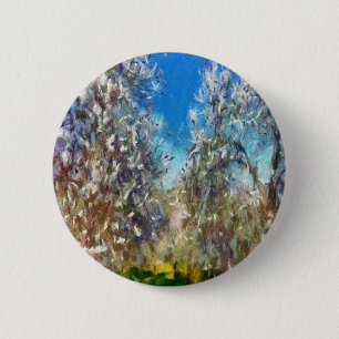 Spring Blossom Almond Tree Pointillism Artwork 2 Inch Round Button