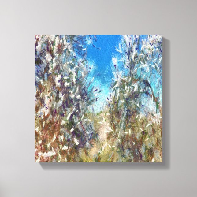 Spring Blossom Almond Tree Pointillism Artwork Canvas Print (Front)