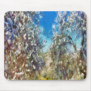 Spring Blossom Almond Tree Pointillism Artwork Mouse Pad