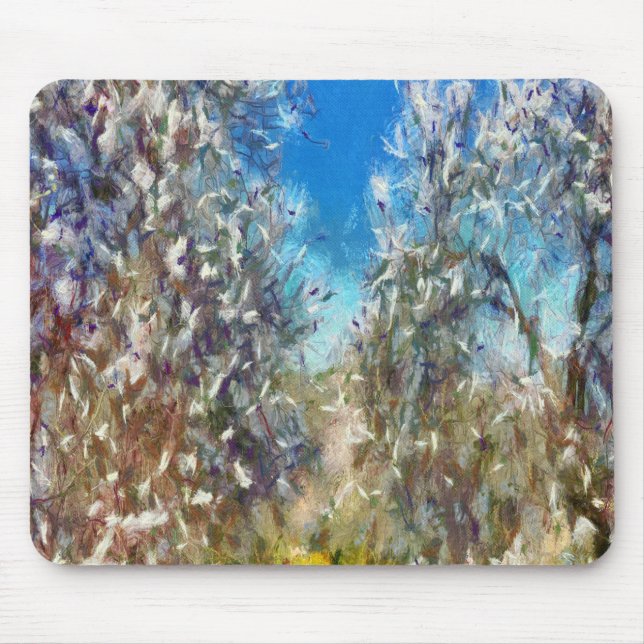 Spring Blossom Almond Tree Pointillism Artwork Mouse Pad (Front)