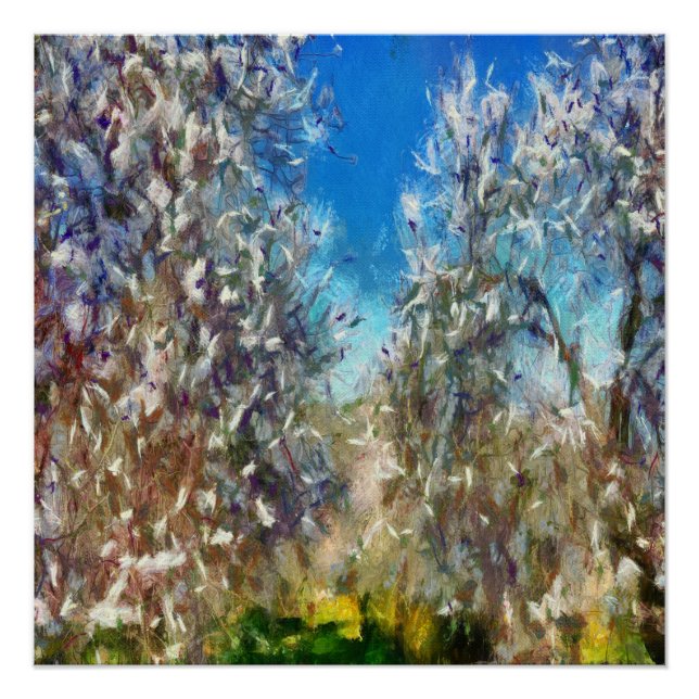 Spring Blossom Almond Tree Pointillism Artwork Poster (Front)