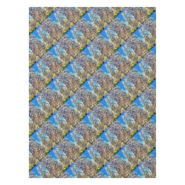 Spring Blossom Almond Tree Pointillism Artwork Tablecloth (Front)
