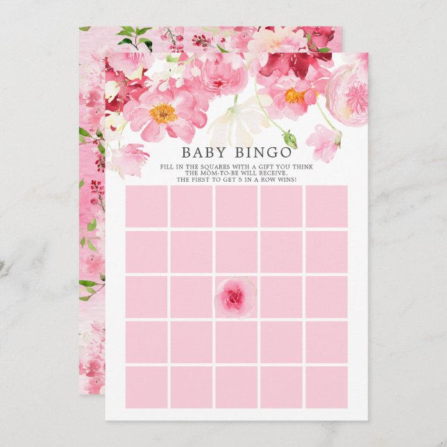 Spring Blossom BINGO Baby shower Invitation de jeu (Devant / Derrière)