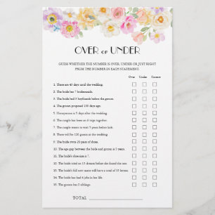 Spring Blossom Bridal Shower Over Under Game