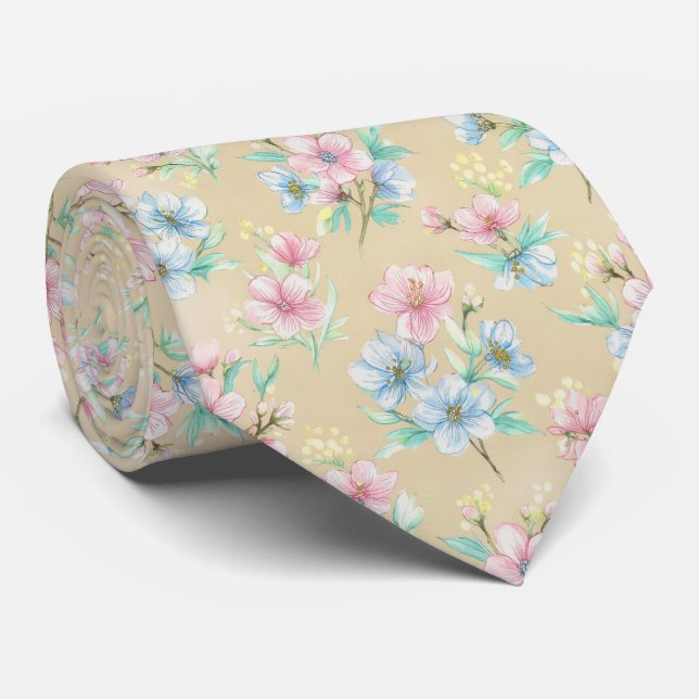 Spring Blossom Floral Pattern Tie (Rolled)