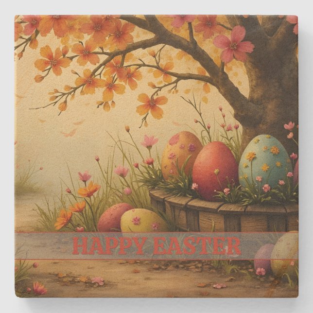 Spring Blossom Magic with Easter Egg Splendour Stone Coaster (Front)