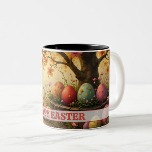 Spring Blossom Magic with Easter Egg Splendour Two-Tone Coffee Mug