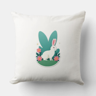 Spring Blossom Minimal Rabbit Throw Pillow