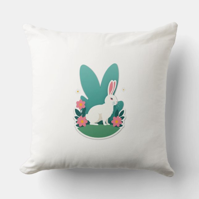 Spring Blossom Minimal Rabbit Throw Pillow (Front)
