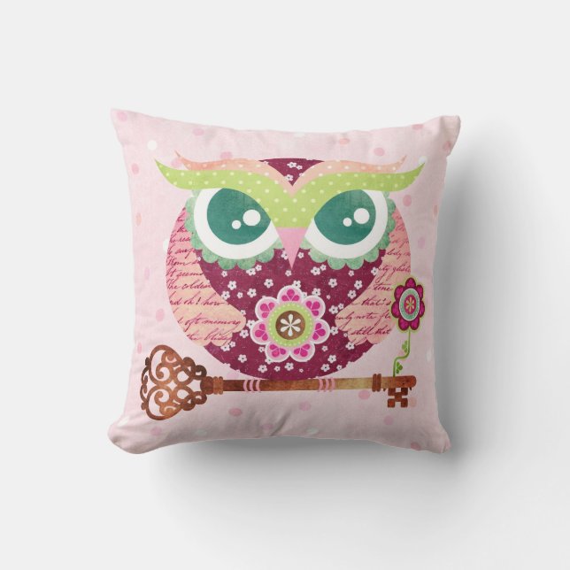 Spring Blossom Owl Pillow (Front)