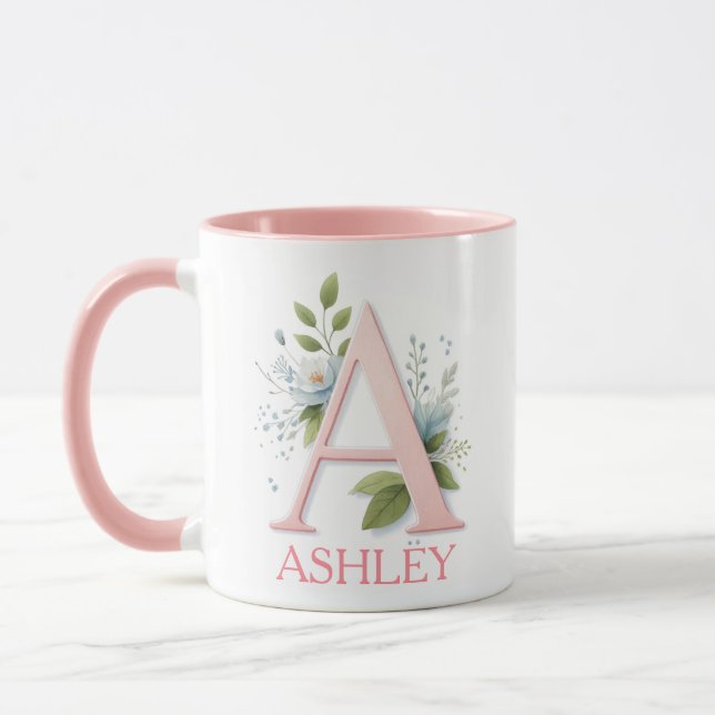 Spring Blossom Personalized letter A - Custom Name Mug (Left)
