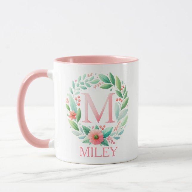 Spring Blossom Personalized letter M - Custom Name Mug (Left)