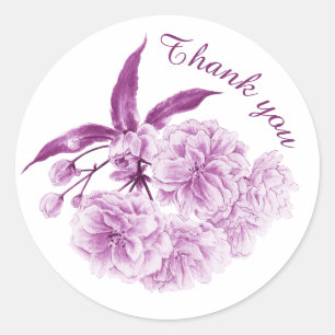 Spring blossom purple hued flower thank you classic round sticker