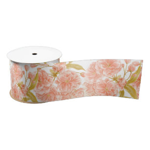 Spring blossom watercolor peach olive green ribbon satin ribbon