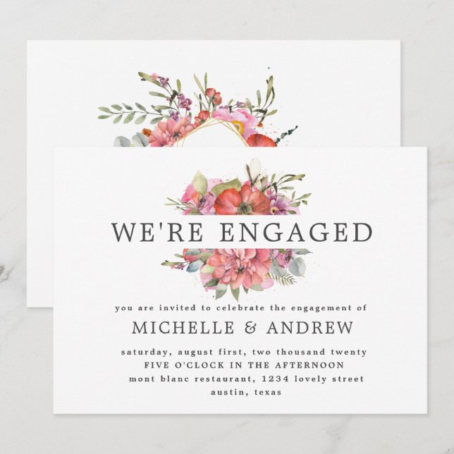 spring blossom wreath engagement invitation (Front/Back)