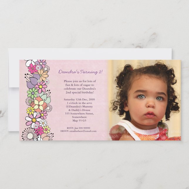 Spring Blossoms Baby Girls 2nd Birthday Invite (Front)