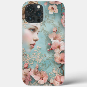 Spring Blossoms Decoupage Bird Lady Portrait  iPhone 13 Pro Max Case