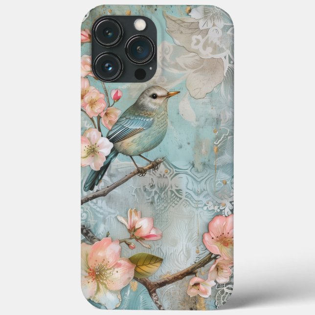 Spring Blossoms Decoupage Shabby Chic Blue Bird Case-Mate iPhone Case (Back)