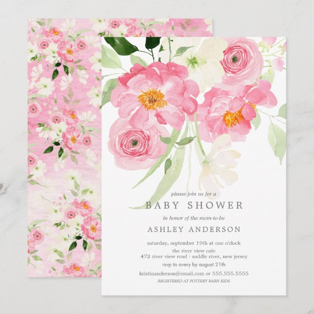 Spring Blossoms Floral Baby Shower Invitation (Front/Back)
