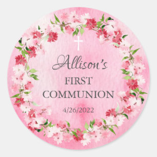 Spring Blossoms Floral Communion Classic Round Sti Sticker