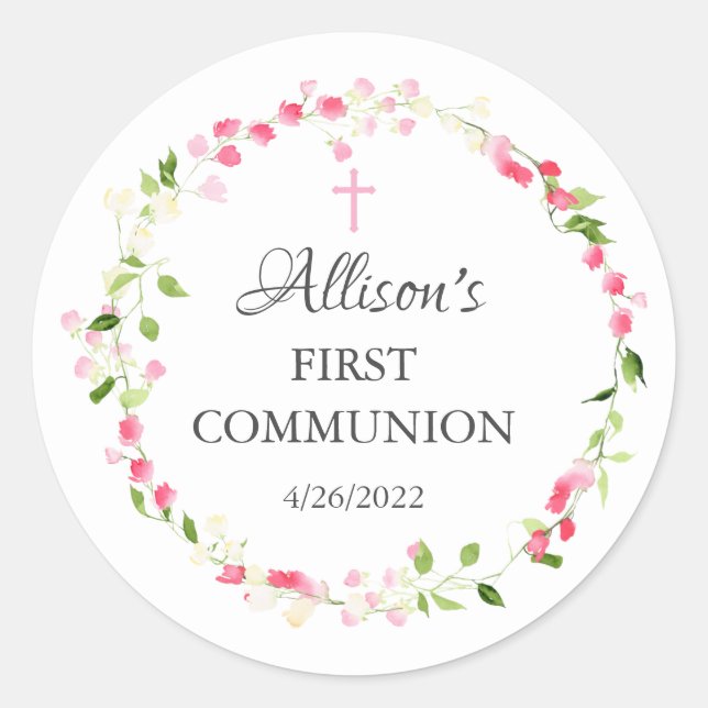 Spring Blossoms Floral Communion Classic Round Sticker (Front)