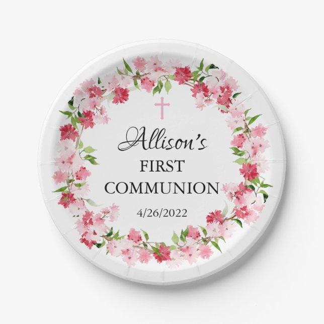 Spring Blossoms Floral Communion Paper Plate (Front)