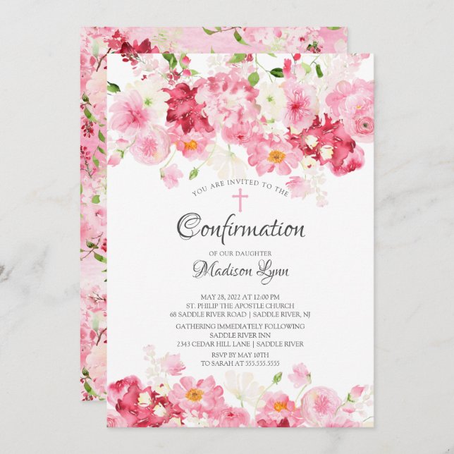 Spring Blossoms Floral Confirmation Invitation (Front/Back)