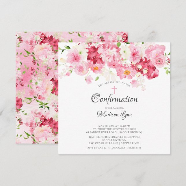 Spring Blossoms Floral Confirmation Invitation (Front/Back)