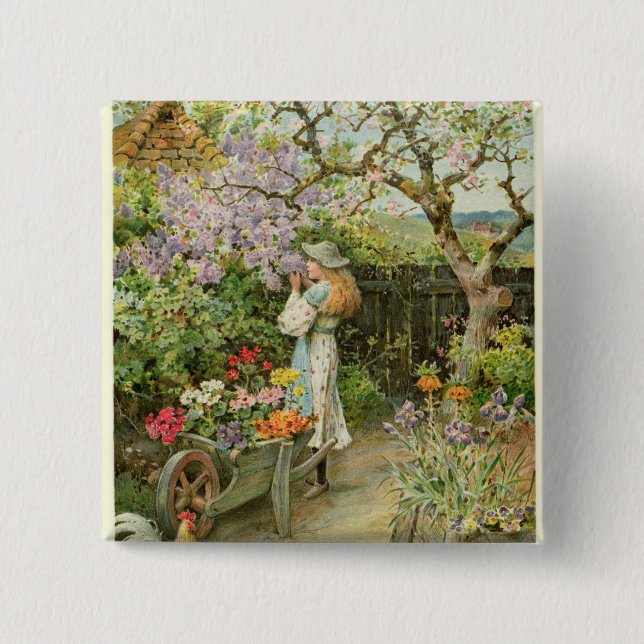 Spring Blossoms, from the Pears Annual, 1902 2 Inch Square Button (Front)