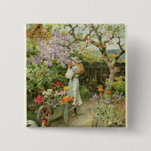 Spring Blossoms, from the Pears Annual, 1902 2 Inch Square Button