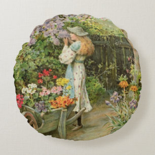 Spring Blossoms, from the Pears Annual, 1902 Round Pillow