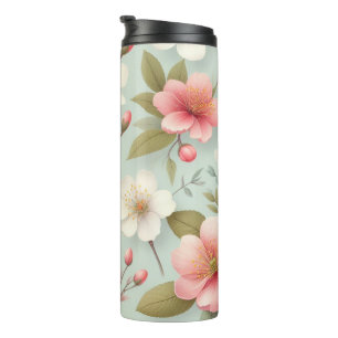 Spring Blossoms in Robin's Egg Blue Thermal Tumbler