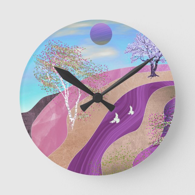Spring Blossoms Landscape Round Clock (Front)