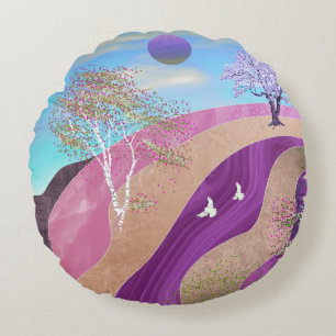 Spring Blossoms Landscape Round Pillow