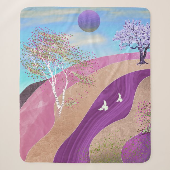 Spring Blossoms Landscape Sherpa Blanket (Front)