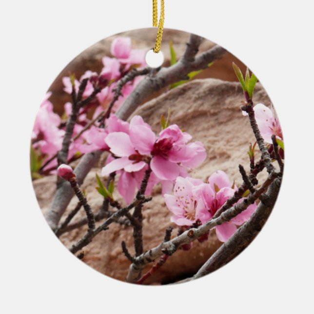 Spring Blossoms on Zion Rocks Ceramic Ornament (Front)