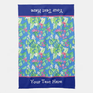 Spring Blossoms, Philadelphus and Weigela on Blue Kitchen Towel