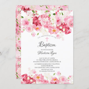 Spring Blossoms Pink Floral Baptism Invitation